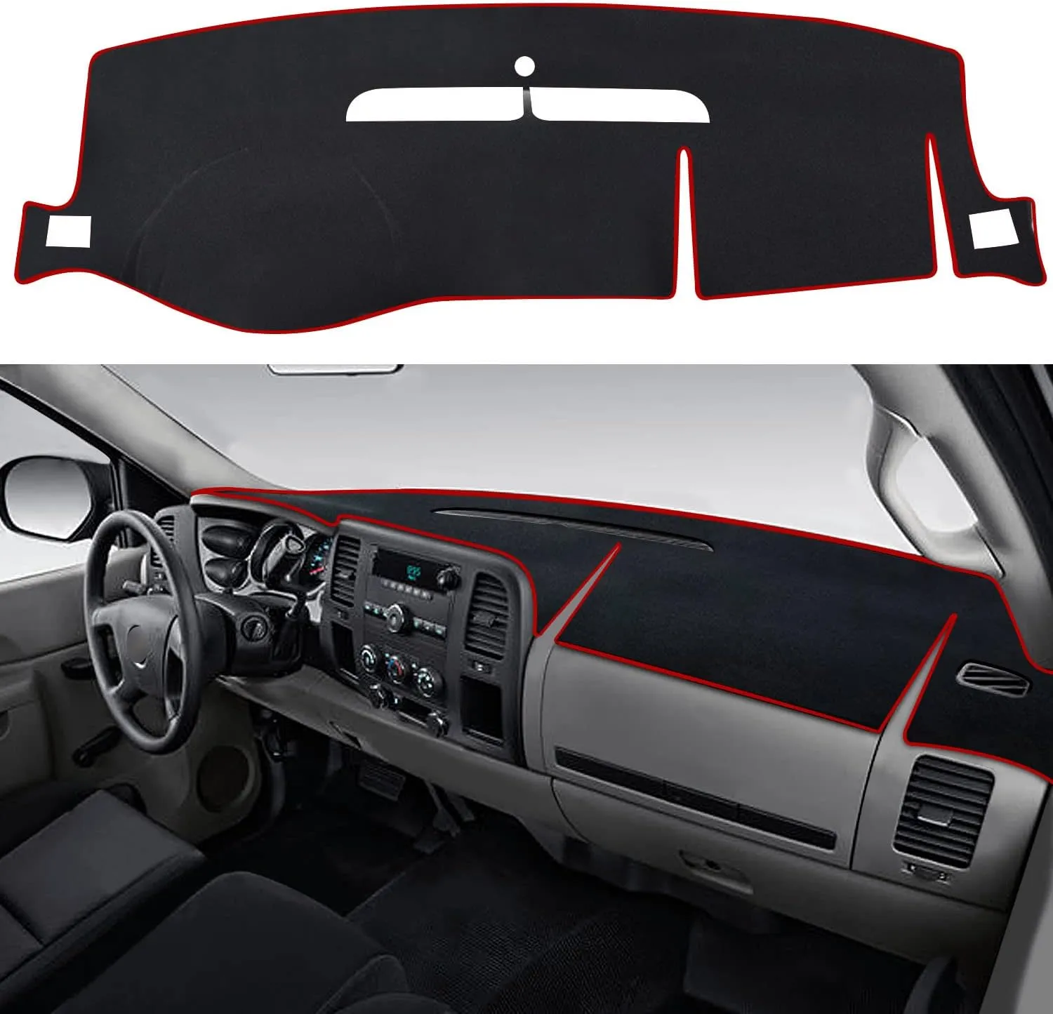 Dashboard mat Cover Fit for Chevy Suburban Tahoe Yukon and Sierra 2007-2014,Avalanche and Silverado 1500 LTZ 2007-2013 Interior Decoration Dash Mat Cover Accessories (Red Edge)