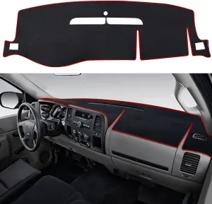 Dashboard mat Cover Fit for Chevy Suburban Tahoe Yukon and Sierra 2007-2014,Avalanche and Silverado 1500 LTZ 2007-2013 Interior Decoration Dash Mat Cover Accessories (Red Edge)