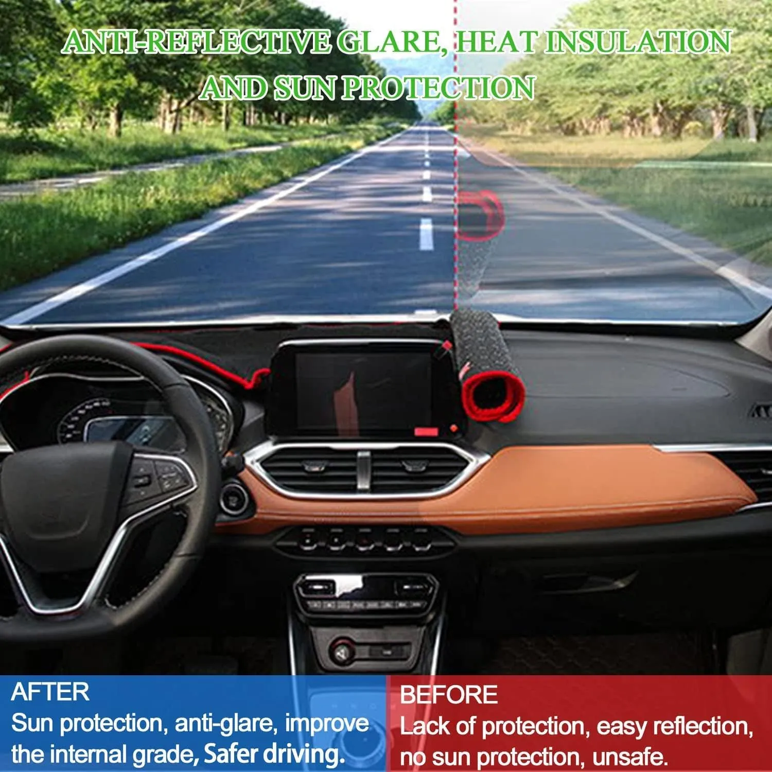 Dashboard mat Cover Fit for Chevy Suburban Tahoe Yukon and Sierra 2007-2014,Avalanche and Silverado 1500 LTZ 2007-2013 Interior Decoration Dash Mat Cover Accessories (Red Edge)