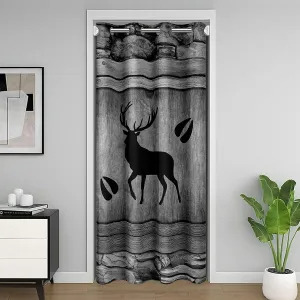 Deer Antler Silhouette Door Curtain for Privacy, Retro Jungle Cabin Wild Animals Footprint Room Divider, Blackout Curtain 1 Panel, 34" W x 80" L, Rustic Farmhouse Style Room Decor
