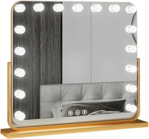 Desk Mirror with Dimmable Brightness, Vanity Mirror with Lights, 23.6inx20.5in LED Makeup Mirror, Smart Touch 3 Colors Dimmable, Light Up Mirror for Makeup Desk, 360° Rotation, Gold(Gold,19.7inx16.5in