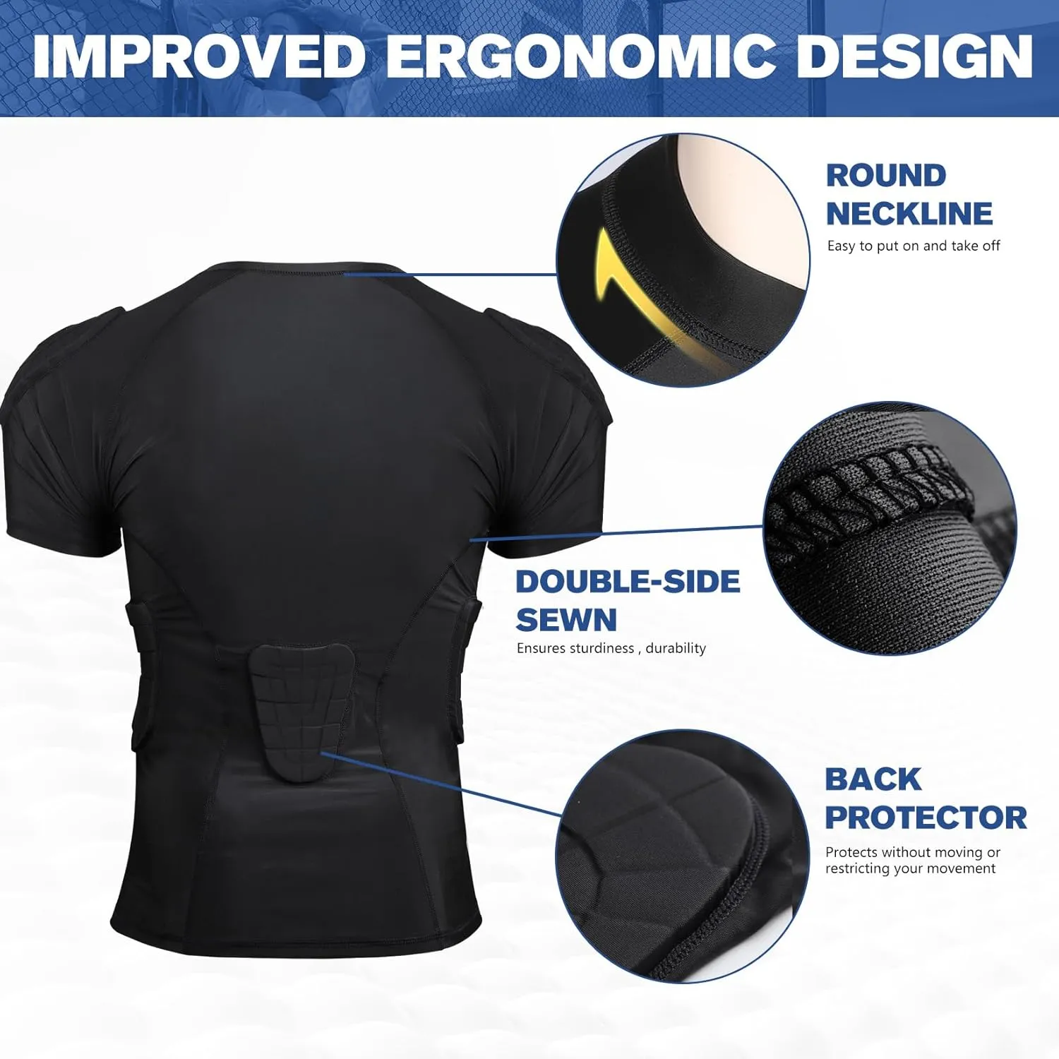 DGXINJUN Men Padded Chest Rib Protector Vest 4-Pads Shirt for Adult Football Baseball Softball Rugby Basketball