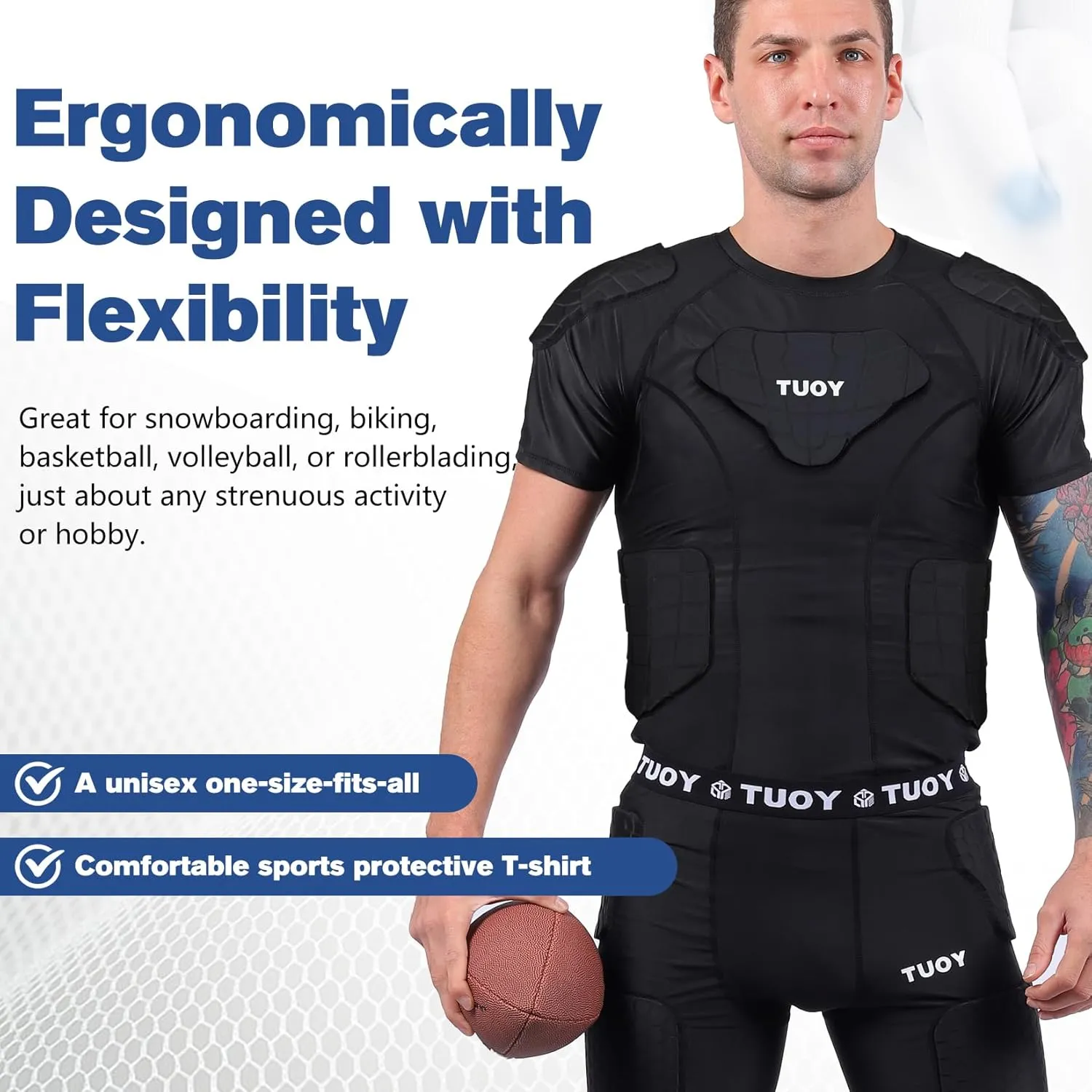 DGXINJUN Men Padded Chest Rib Protector Vest 4-Pads Shirt for Adult Football Baseball Softball Rugby Basketball
