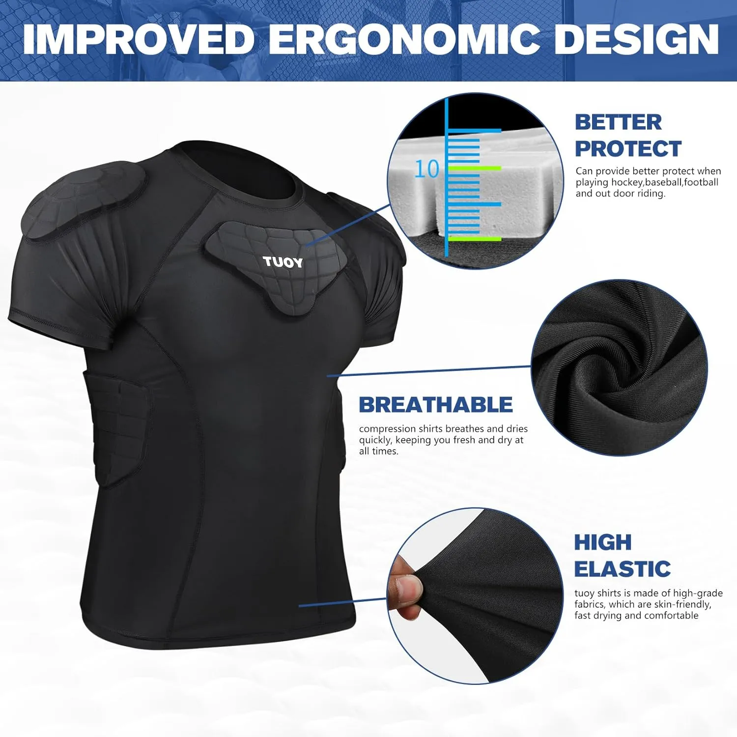 DGXINJUN Men Padded Chest Rib Protector Vest 4-Pads Shirt for Adult Football Baseball Softball Rugby Basketball