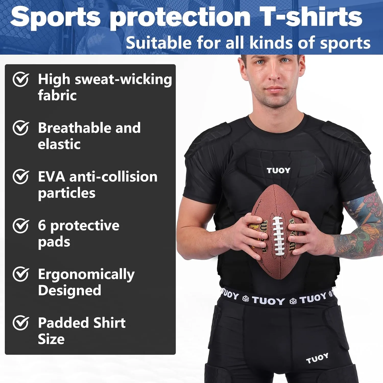 DGXINJUN Men Padded Chest Rib Protector Vest 4-Pads Shirt for Adult Football Baseball Softball Rugby Basketball