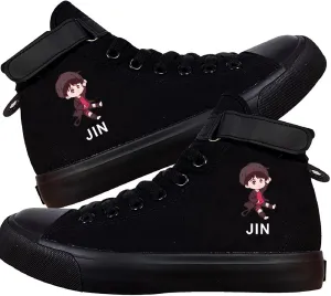 DHSPKN Kpop Idol Jungkook Shoes Jimin High Top Sneakers Cartoon Image J-Hope Rap Monster Jin SUGA V Signature Canvas Shoes