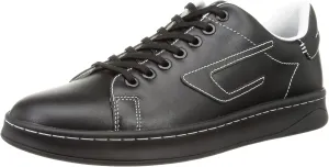 Diesel Y02869P4794 Men's Cow Leather Contrast Stitch Low-Cut Sneakers, Black, 29.0 cm
