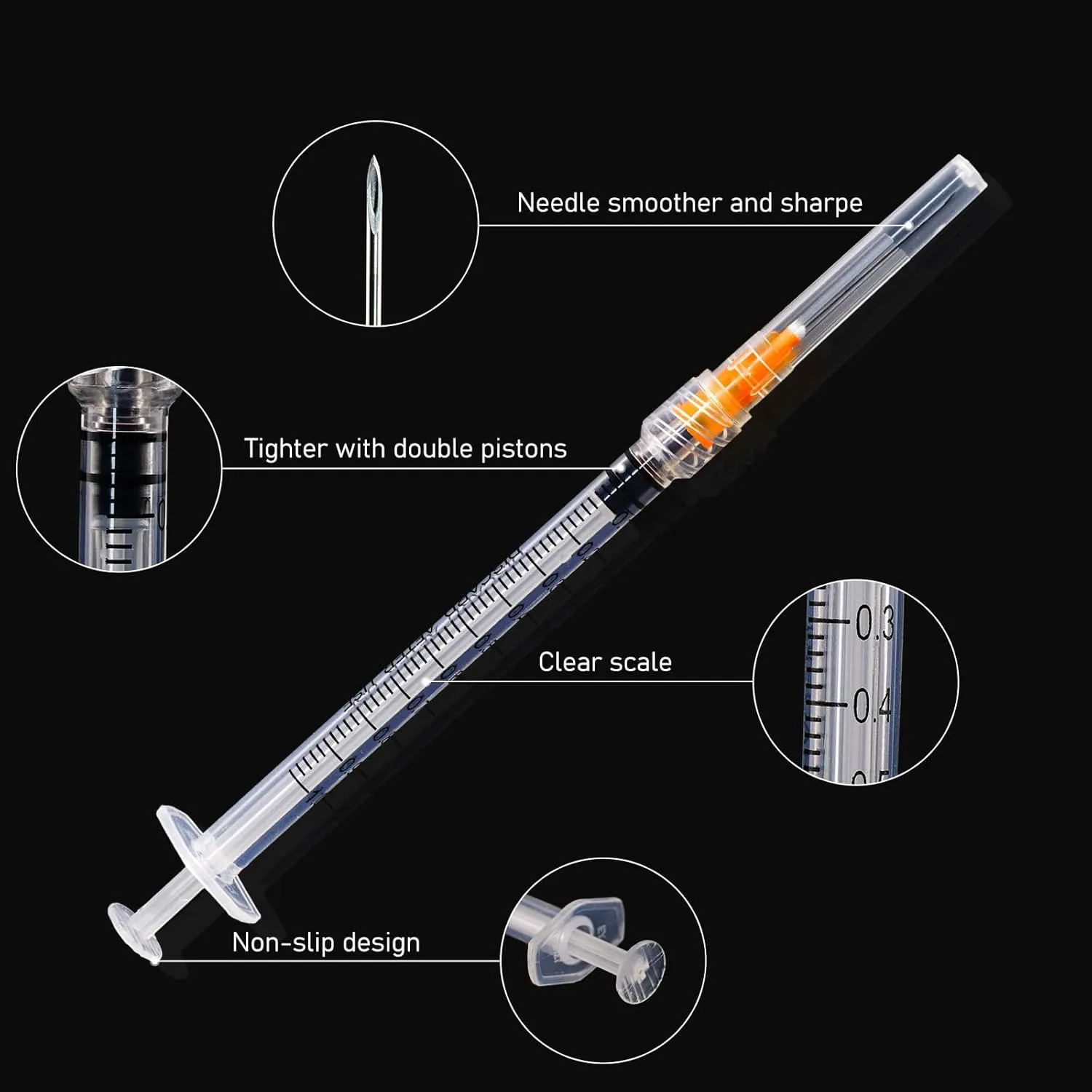 Disposable 1ml syringe with 25G 1inch Lab Supplies, Individually Packaged 50Pack