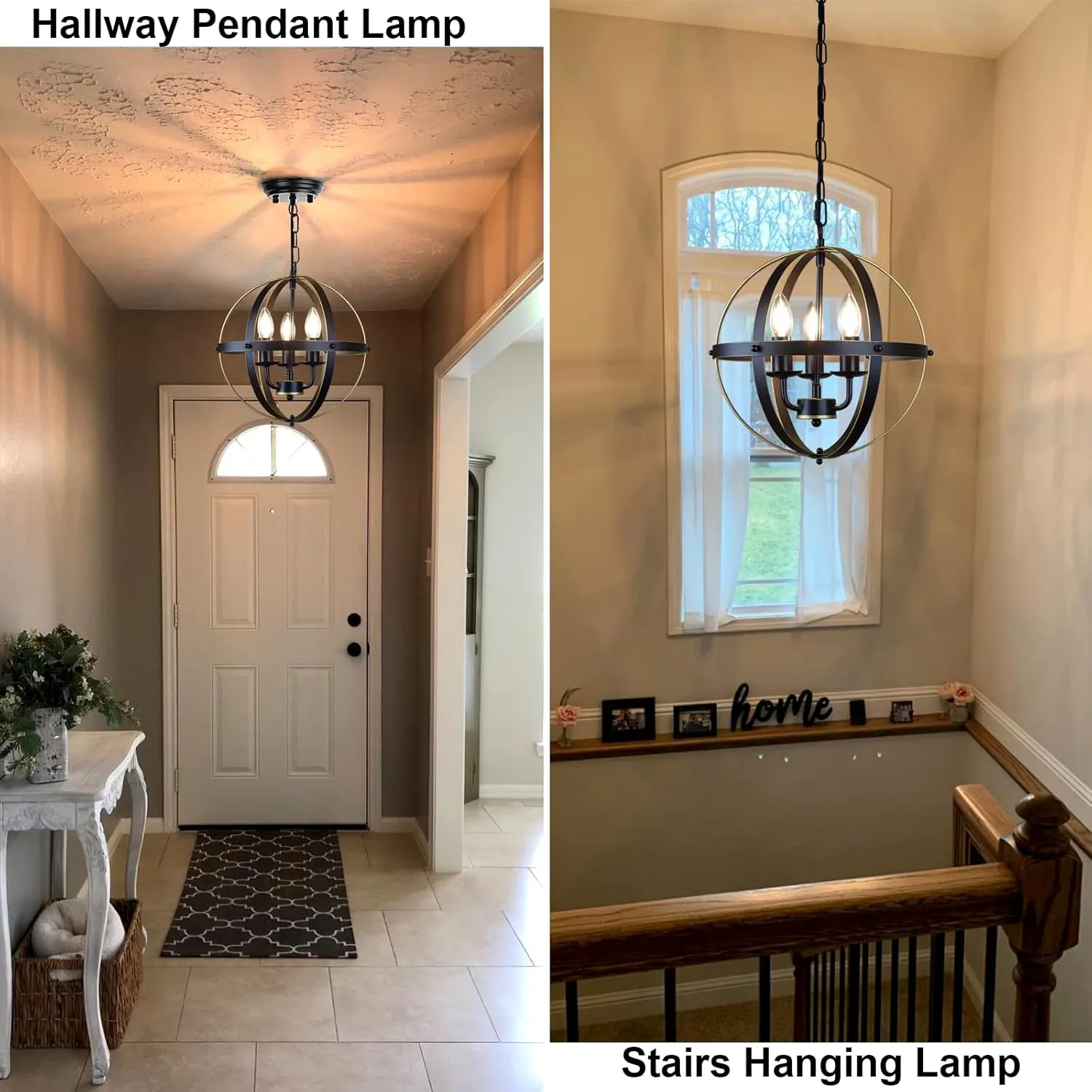DLLT Chandelier Farmhouse Hanging Lighting, 3 Lights Globe Ceiling Light Fixture, Metal Swag Pendant Lighting for Kitchen, Dining Room, Living Room, Hallway, Bedroom, Entryway, E12 Base Gold