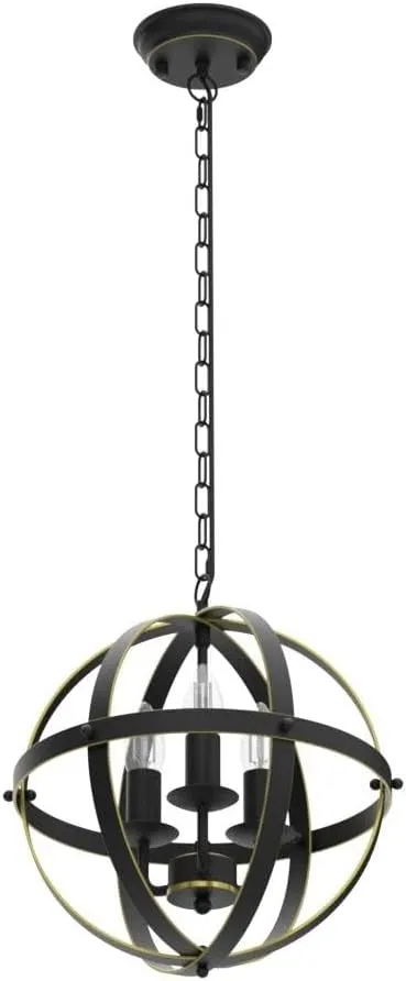DLLT Chandelier Farmhouse Hanging Lighting, 3 Lights Globe Ceiling Light Fixture, Metal Swag Pendant Lighting for Kitchen, Dining Room, Living Room, Hallway, Bedroom, Entryway, E12 Base Gold