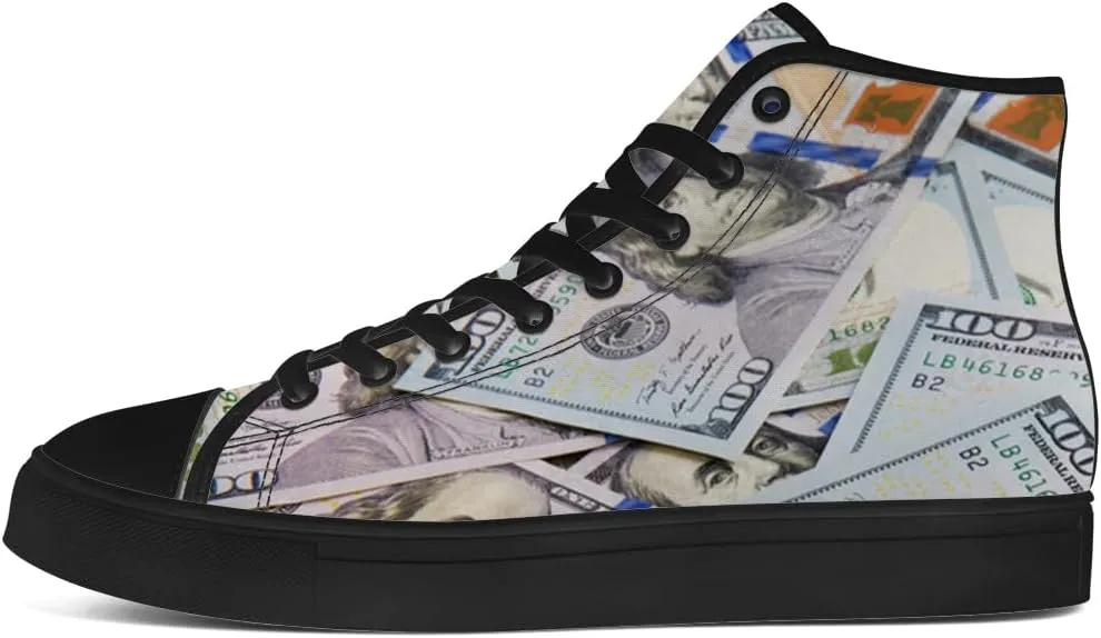 Dollar High Top Canvas Shoes Money High Top Sneakers Lace Up Casual Shoes Gifts for Men Women