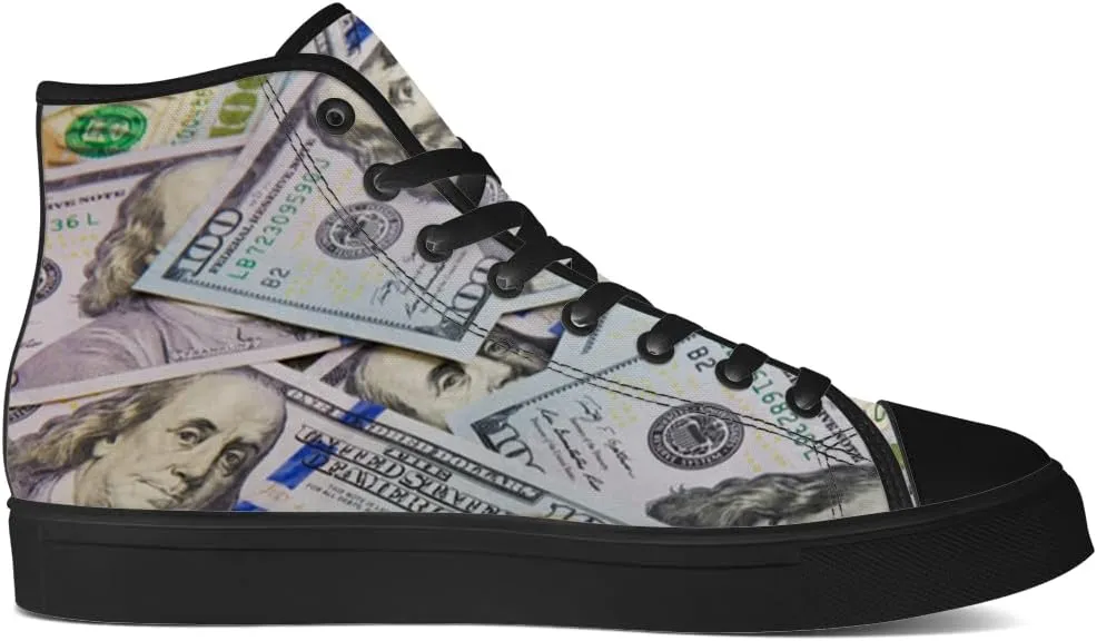 Dollar High Top Canvas Shoes Money High Top Sneakers Lace Up Casual Shoes Gifts for Men Women