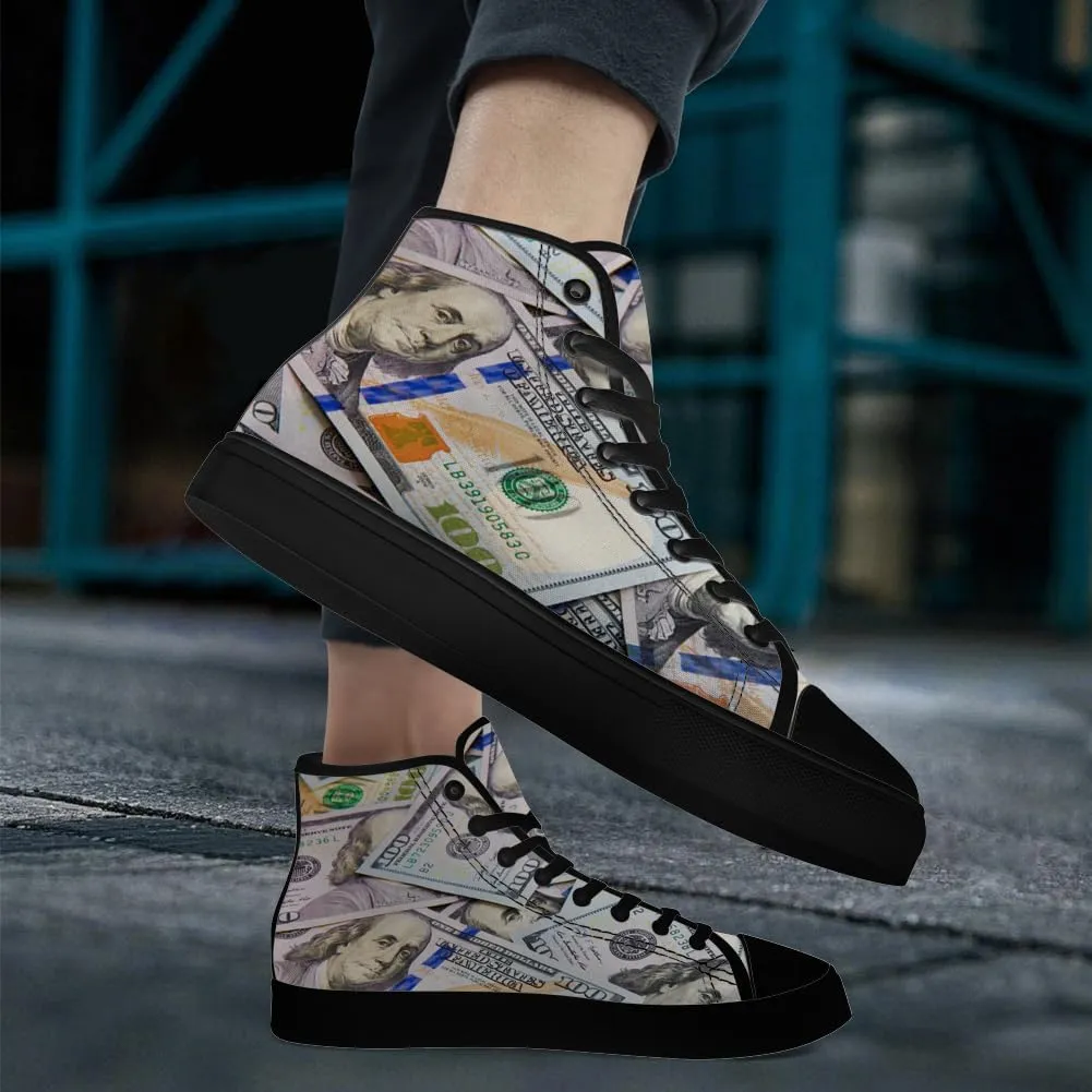 Dollar High Top Canvas Shoes Money High Top Sneakers Lace Up Casual Shoes Gifts for Men Women