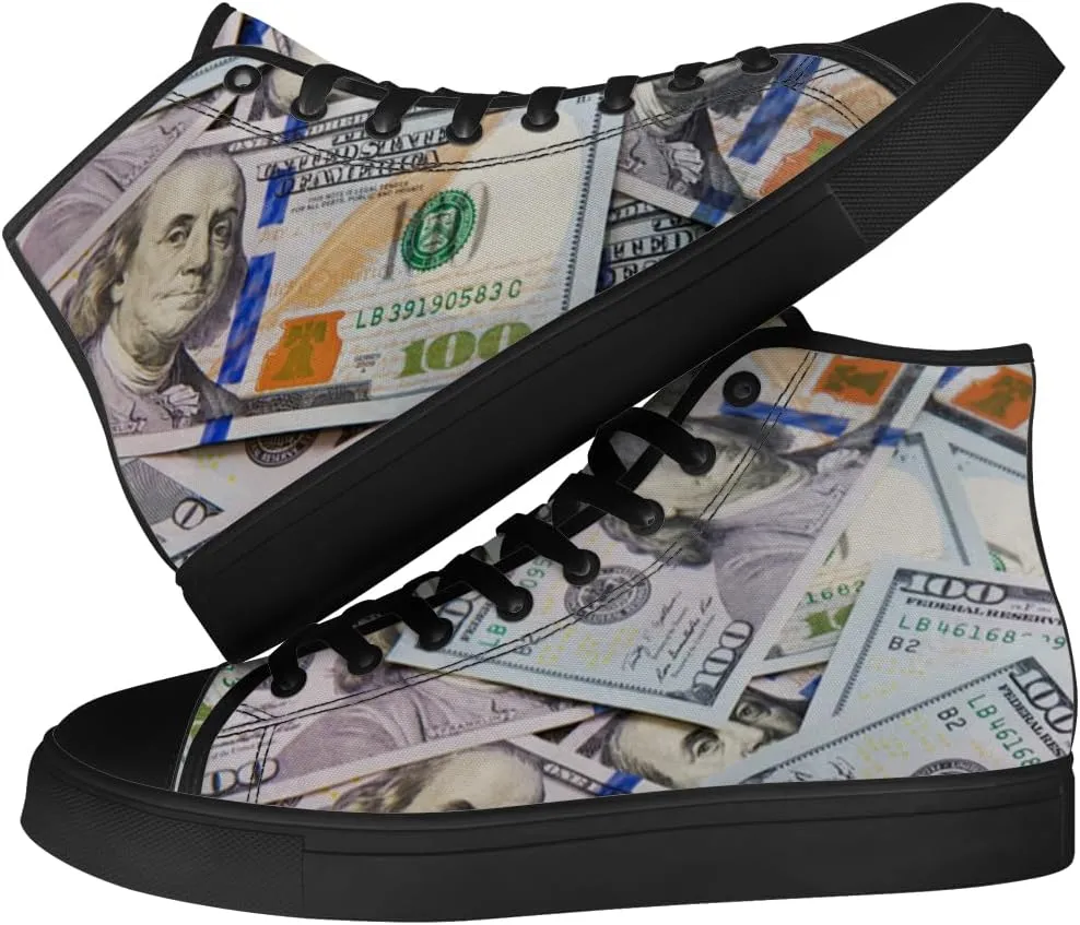 Dollar High Top Canvas Shoes Money High Top Sneakers Lace Up Casual Shoes Gifts for Men Women