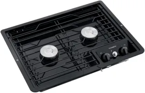 Dometic DROP-IN COOKTOP - Two Burner Cooktop Cast Iron/Flat Wire Grate - Piezo Ignition Stove for RV and Outdoor Camper Kitchens