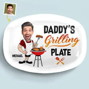 DOPTIKA Daddy's Grilling Plate, Funny Personalized Grilling Platter, Fathers Day Unique Gifts For Dad, Grandpa Birthday Gift, Dad Gifts From Daughter Son, Papa Gift From Grandkids