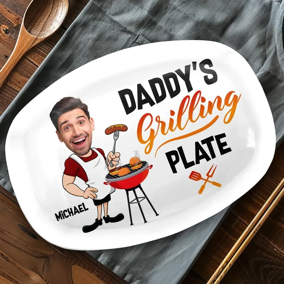 DOPTIKA Daddy's Grilling Plate, Funny Personalized Grilling Platter, Fathers Day Unique Gifts For Dad, Grandpa Birthday Gift, Dad Gifts From Daughter Son, Papa Gift From Grandkids