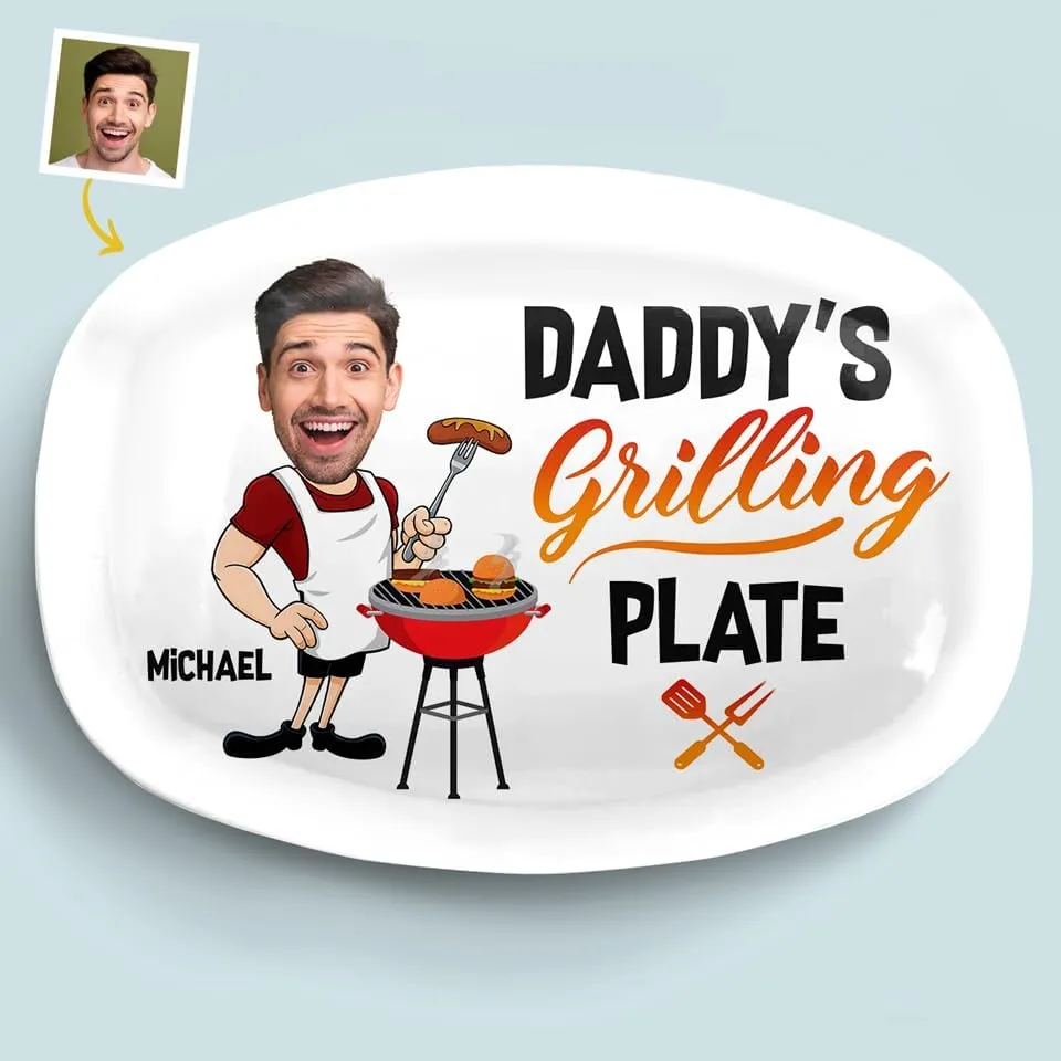 DOPTIKA Daddy's Grilling Plate, Funny Personalized Grilling Platter, Fathers Day Unique Gifts For Dad, Grandpa Birthday Gift, Dad Gifts From Daughter Son, Papa Gift From Grandkids
