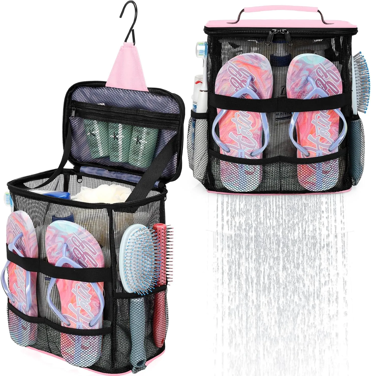 Dorm Room Essentials for Girls, Mesh Shower Caddy Hanging, Large Capacity Toiletry Bag for Women, Quick Dry Shower Bag for Camping, Bathroom, Gym, Swimming, Cruise, Beach, College, Travel Essentials