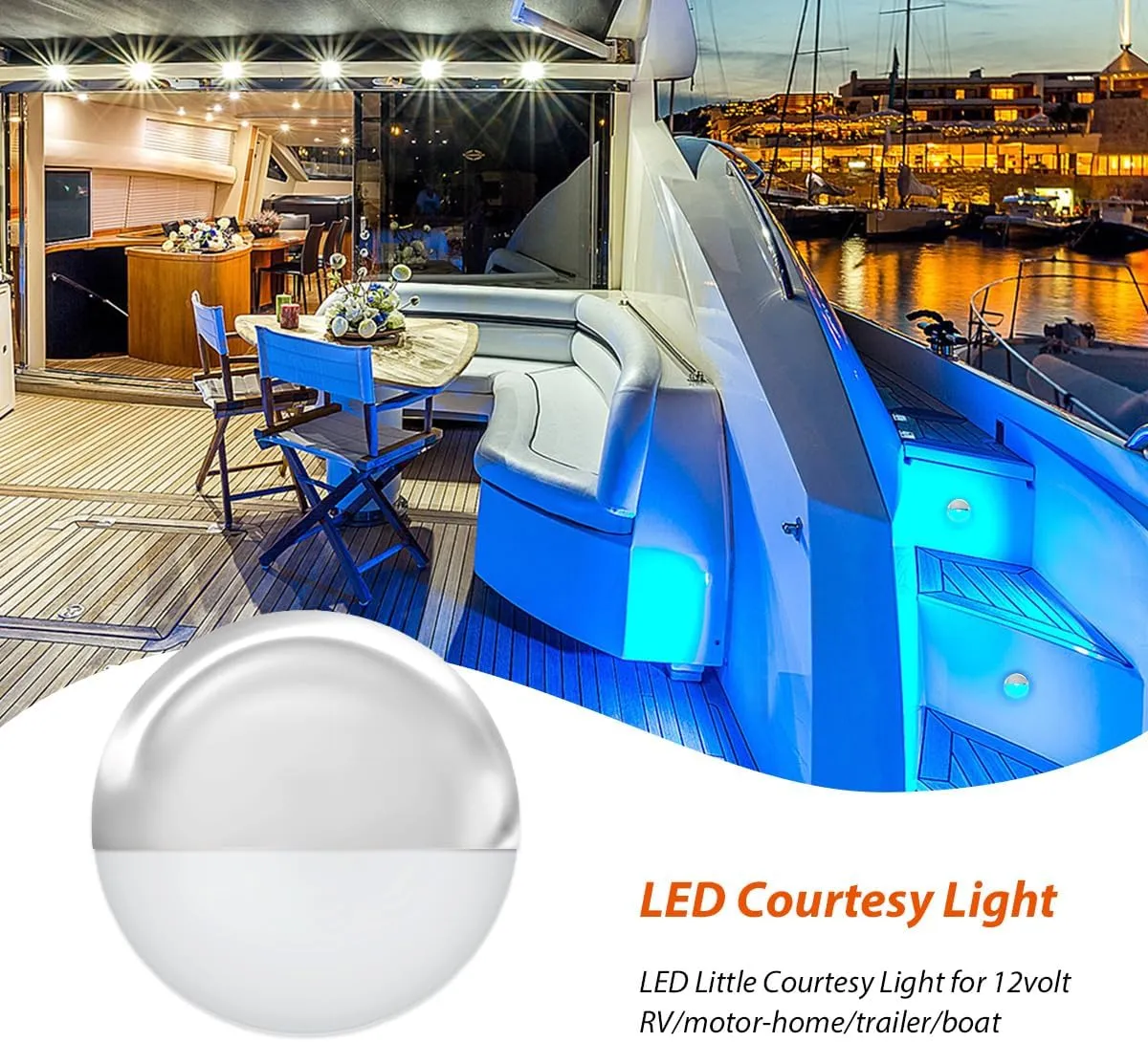 Dream lighting Boat Decking Lights LED Courtesy Light Waterproof 12v Marine RV Trailer 0.1W Blue Lighting 1.7 inch Pack of 6