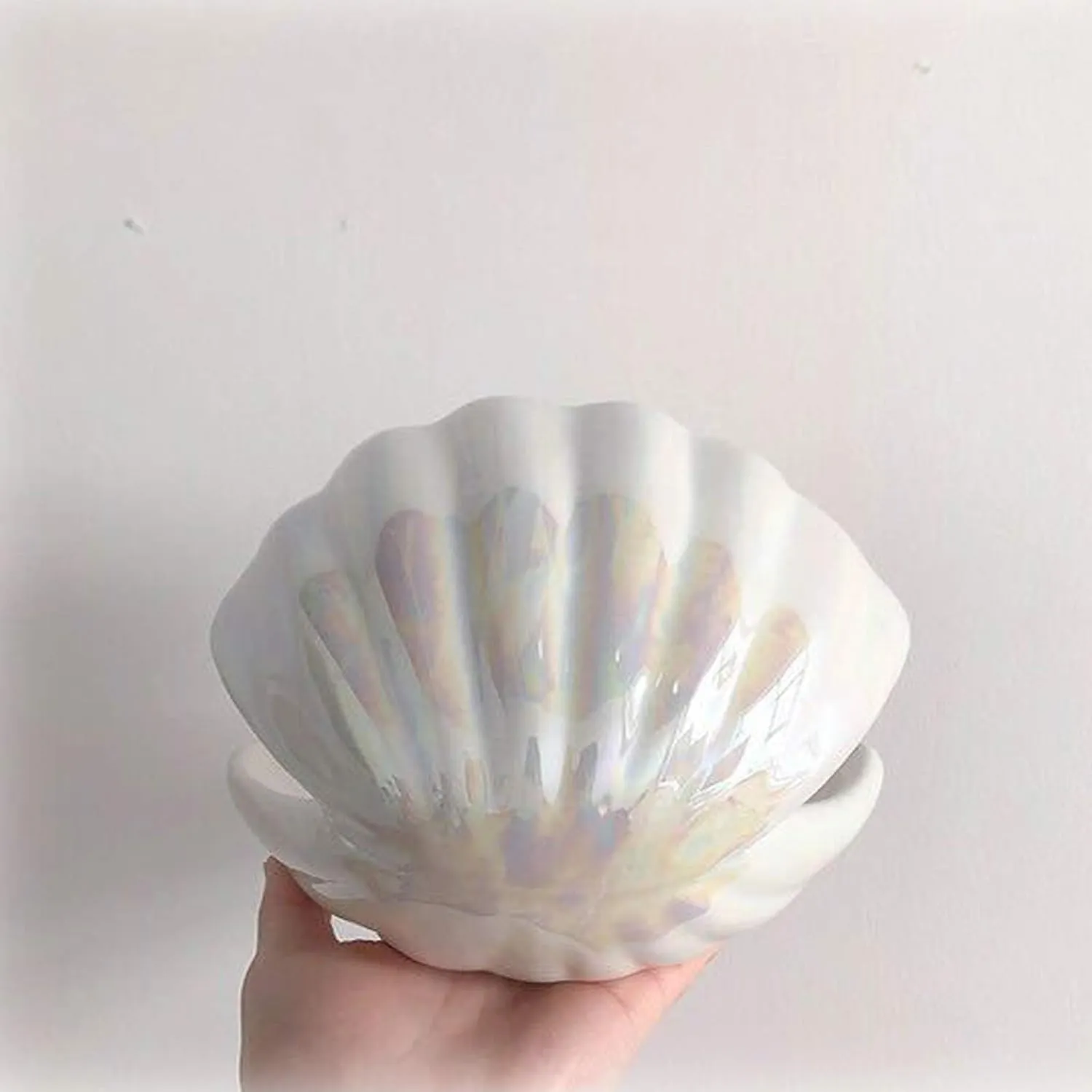 Elegant Ocean-Inspired Shell Pearl LED Ceramic Night Light with Warm White Light Perfect Portable Nightlight for Bedrooms or Living Room Decorations and Special Occasions (White)