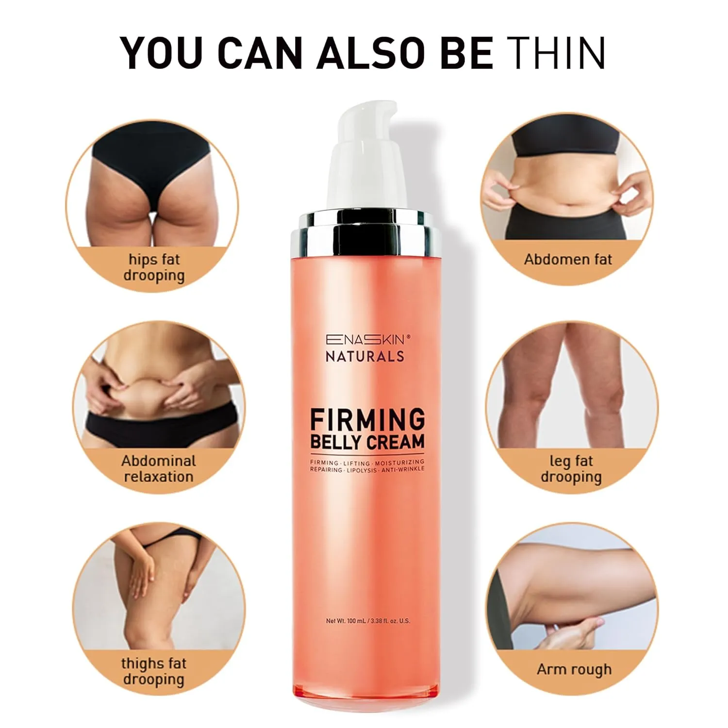 Enaskin Naturals Belly Firming Cream for Tightening and Cellulite B Flat Skin Firming Cream for Stomach & Thighs & Butt - 90ML