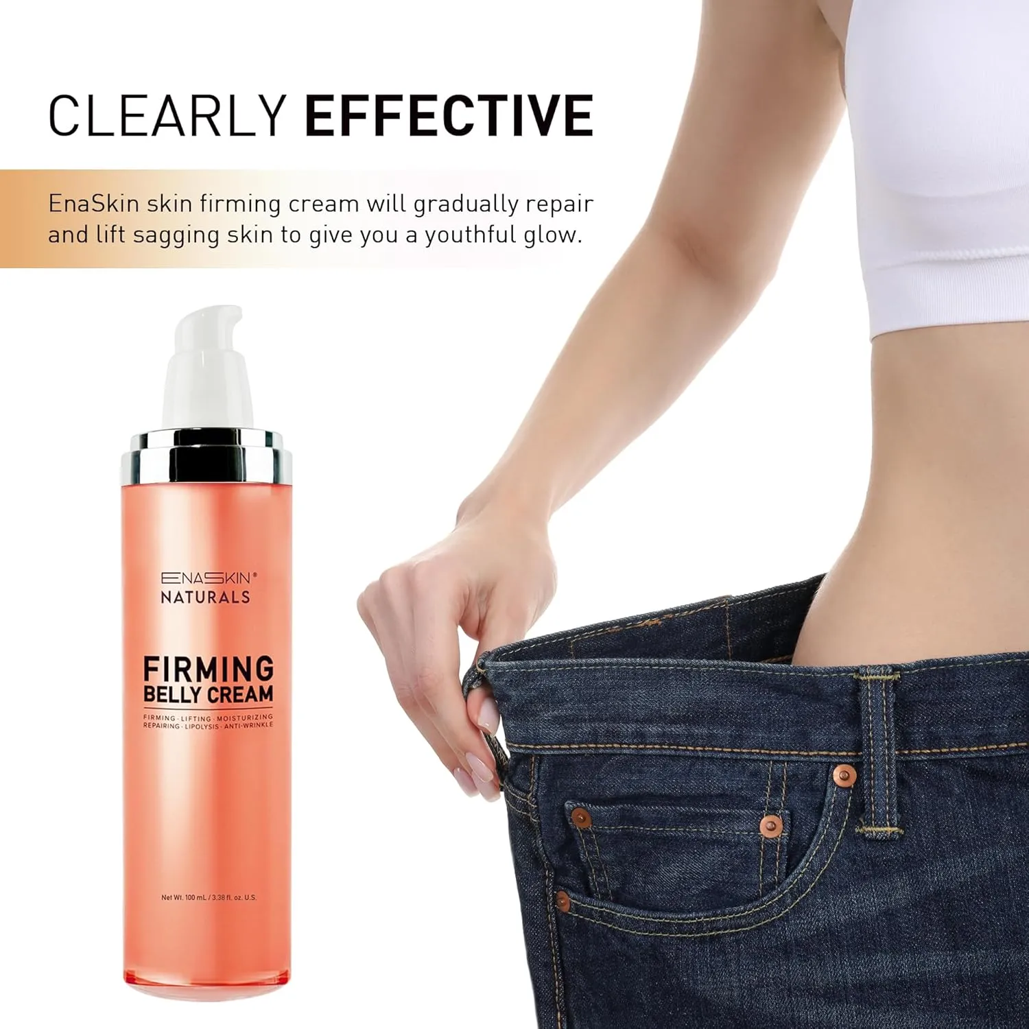 Enaskin Naturals Belly Firming Cream for Tightening and Cellulite B Flat Skin Firming Cream for Stomach & Thighs & Butt - 90ML