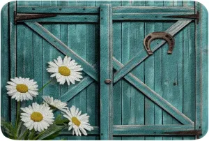 Erosebridal Teal Barn Door Bath Mat Daisy Flowers 16"x24" Outdoor Rug for Girls,Vintage Horseshoe Country Floral Bath Rugs Rustic Lodge Cabin Shower Mat,Retro Wood Cottage Farmhouse Decor