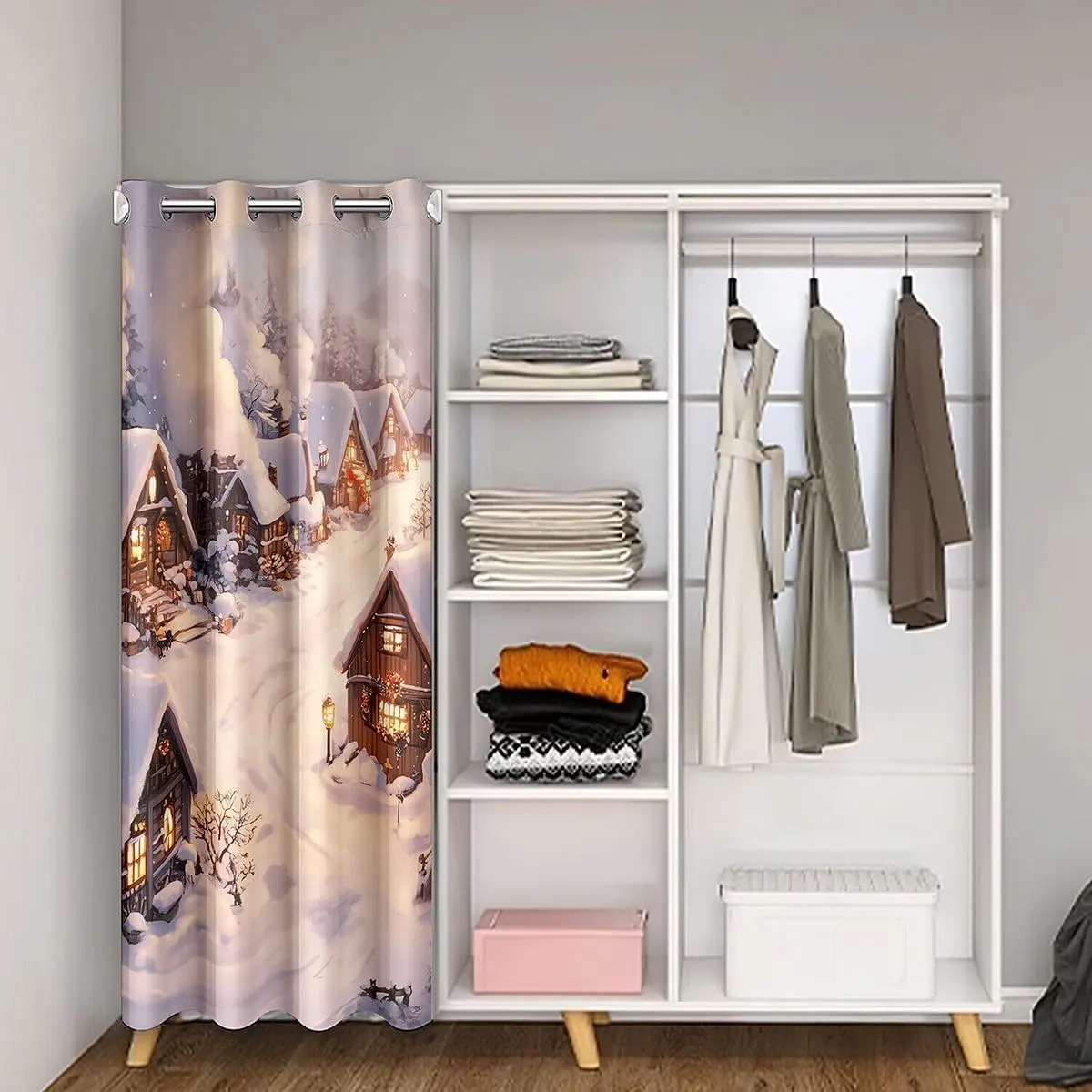Farmhouse Door Curtain Winter Theme Christmas Rustic Style Doorway Curtain Privacy for Kids Teens Adults Retro Wood Cabin Jungle Pine Tree Door Drape for Bedroom Closet Door 52" W X 80" L