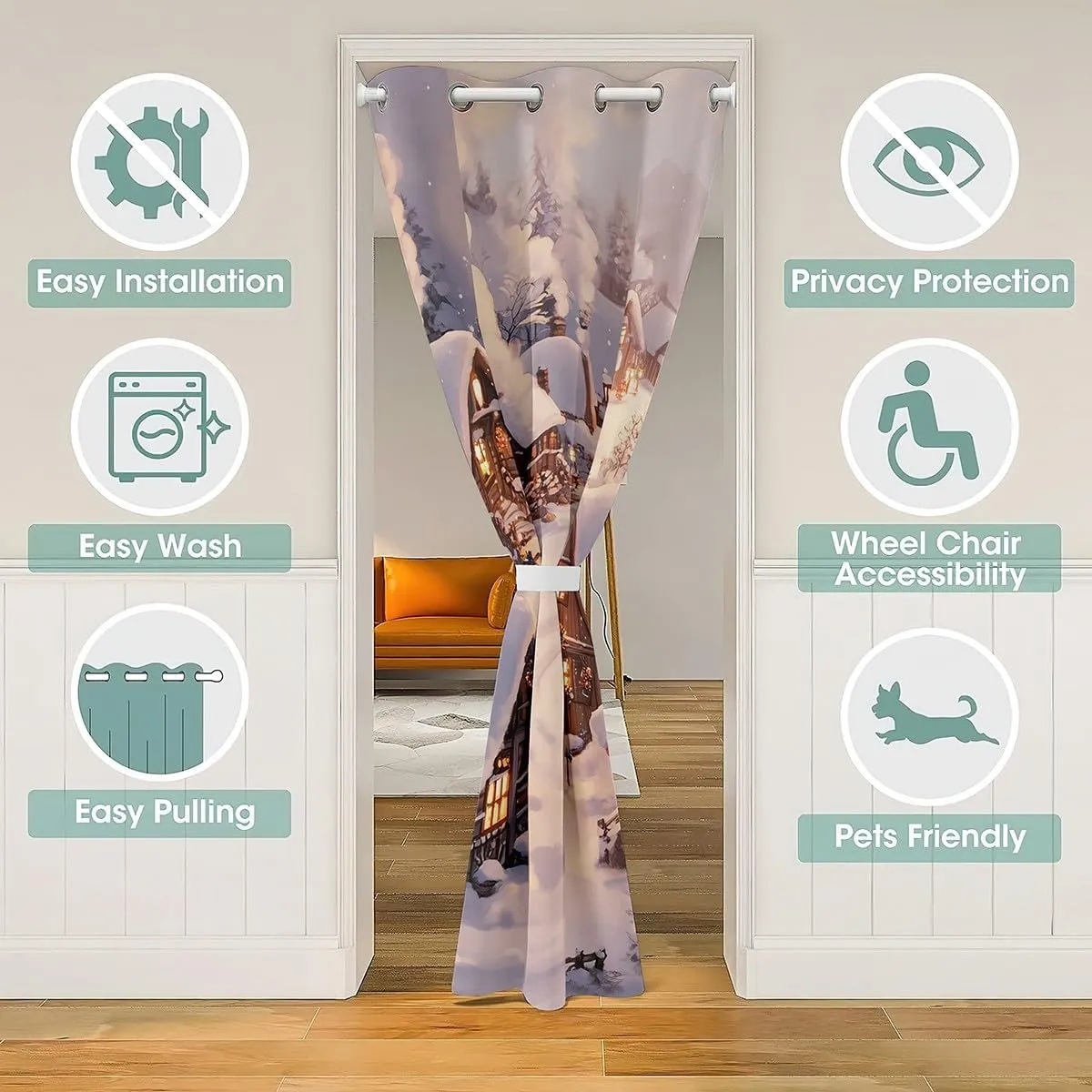 Farmhouse Door Curtain Winter Theme Christmas Rustic Style Doorway Curtain Privacy for Kids Teens Adults Retro Wood Cabin Jungle Pine Tree Door Drape for Bedroom Closet Door 52" W X 80" L