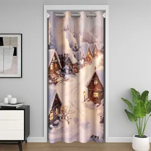 Farmhouse Door Curtain Winter Theme Christmas Rustic Style Doorway Curtain Privacy for Kids Teens Adults Retro Wood Cabin Jungle Pine Tree Door Drape for Bedroom Closet Door 52" W X 80" L