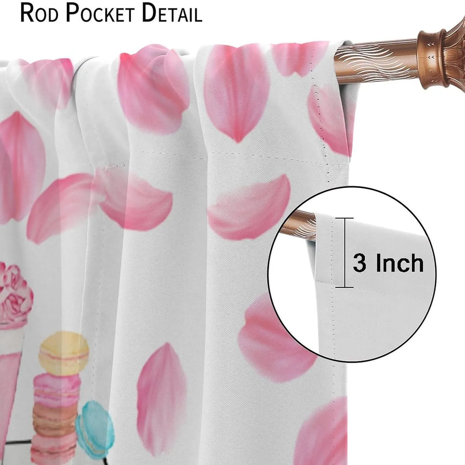 Fashion Girls Pink Flower Curtain，Modern Romance Perfume Women High Heels Books Handbag Blackout Window Curtain，for Living Room Bedroom 42" W X 63" L