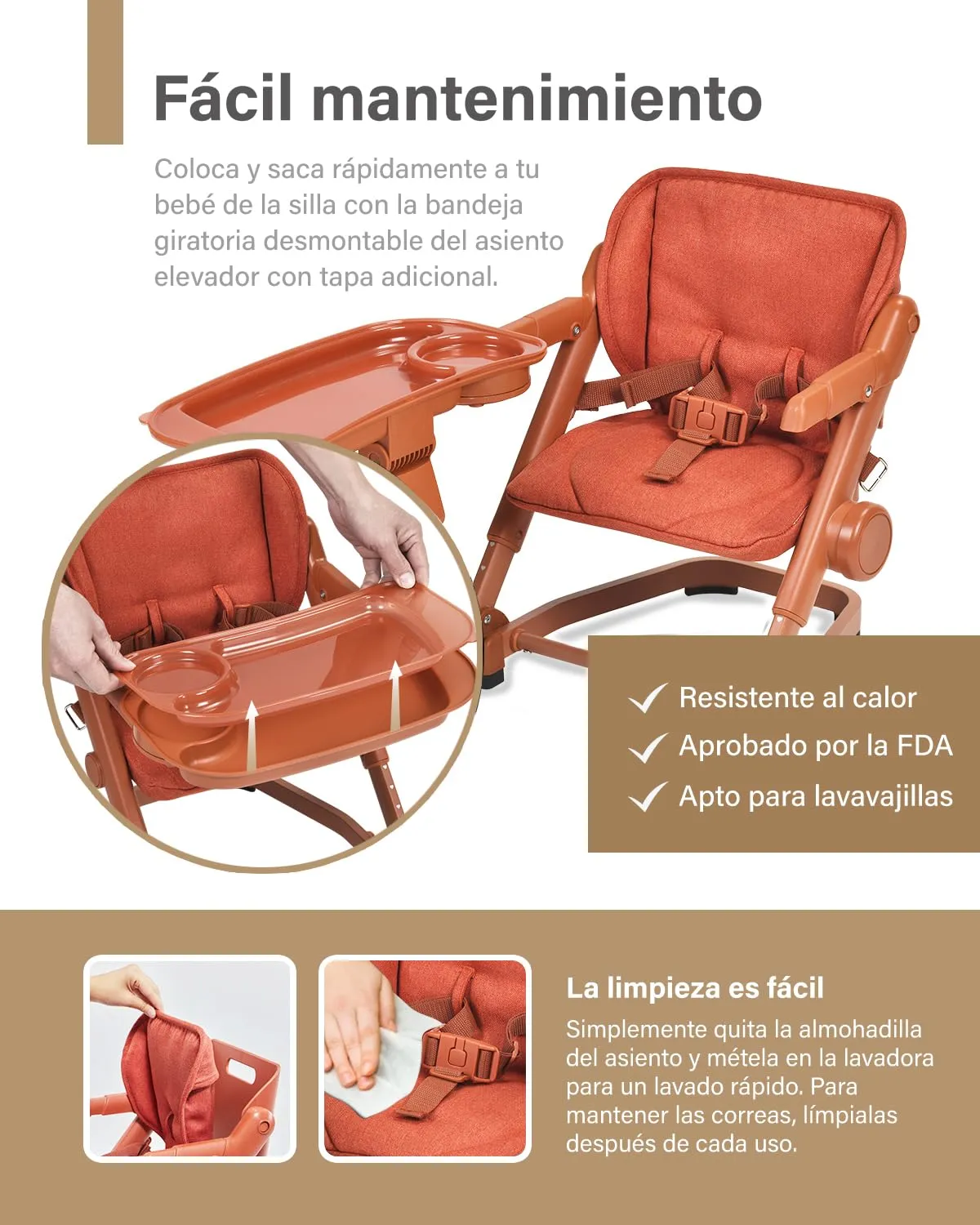 Feed Me 3-in-1 Travel High Chair Booster Seat for Infants and Toddlers - Transitional, Compact & Fits Any Chair, Swivel Tray, Pumpkin Orange