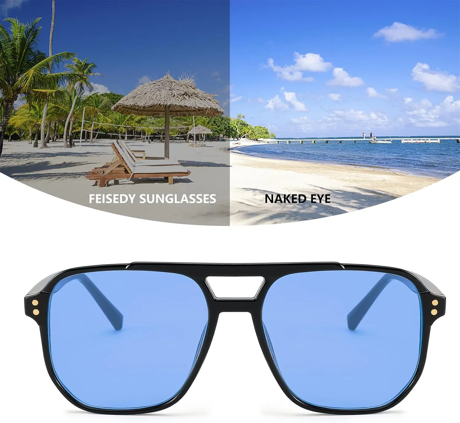 FEISEDY Retro Square Aviator Sunglasses Women Men 70s Vintage Trendy Plastic Frame Sun Glasses B2835