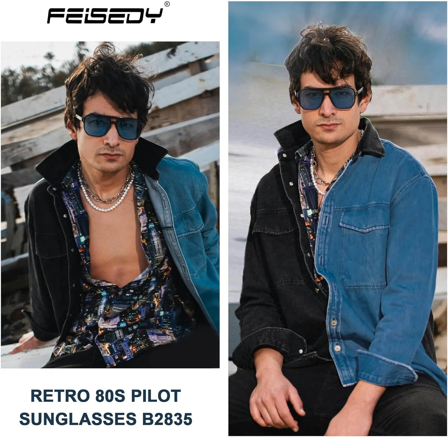 FEISEDY Retro Square Aviator Sunglasses Women Men 70s Vintage Trendy Plastic Frame Sun Glasses B2835