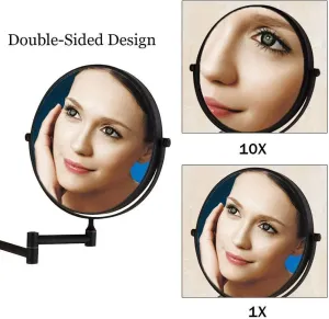 FIDEMM Bathroom Makeup Mirror Wall Mounted Black,8 Inch 1x/10x Magnification Shaving Mirrors, Double Sided 360°