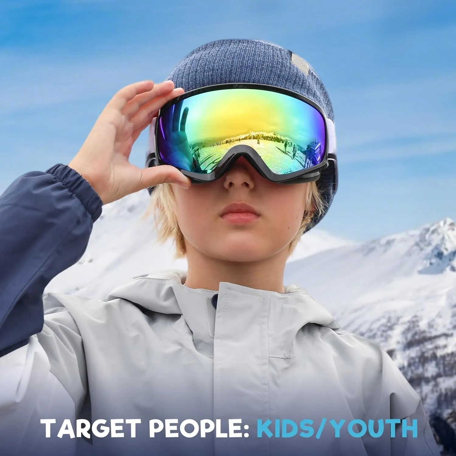 findway Kids Ski Goggles, Kids Snow Snowboard Goggles for Boys Girls Youth OTG