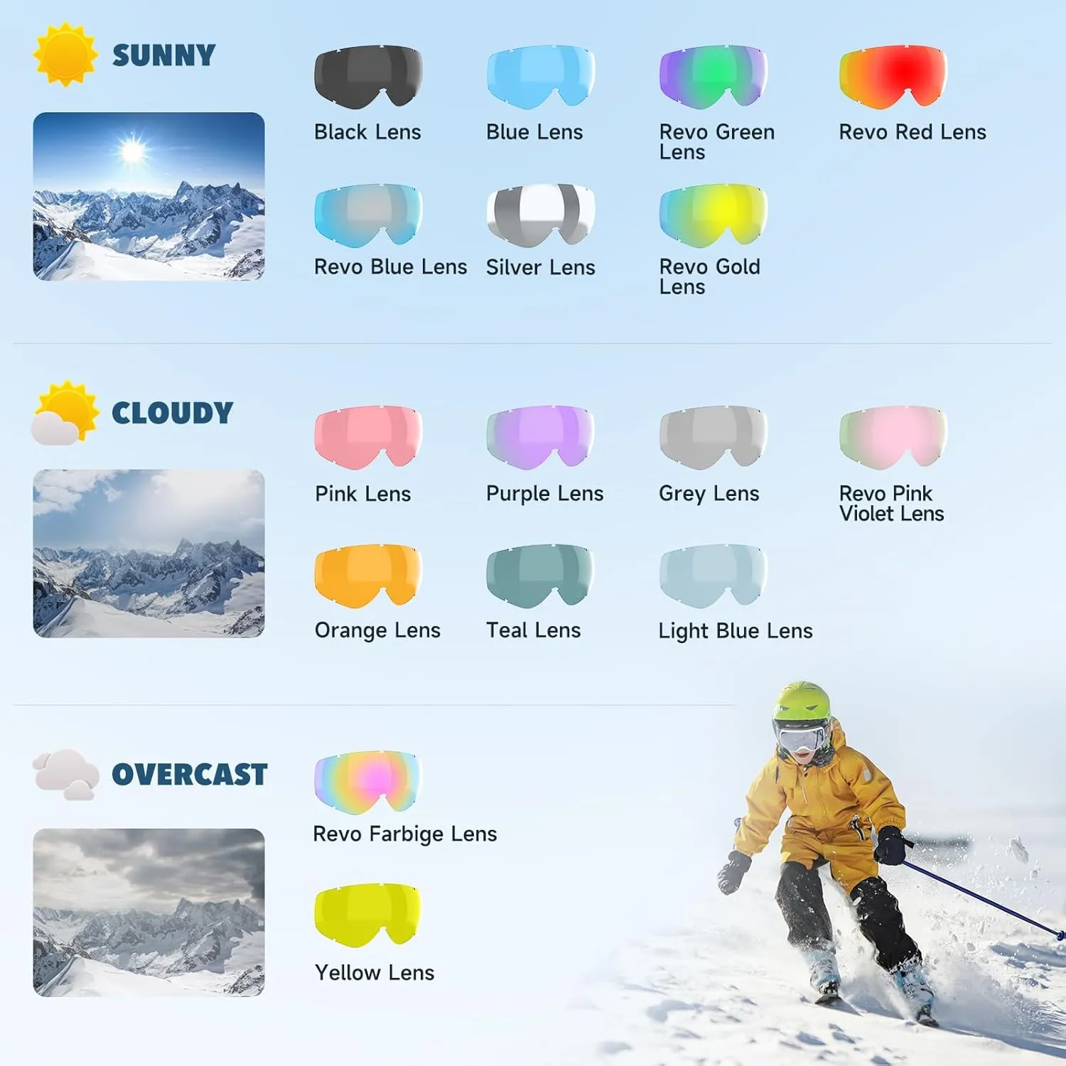 findway Kids Ski Goggles, Kids Snow Snowboard Goggles for Boys Girls Youth OTG