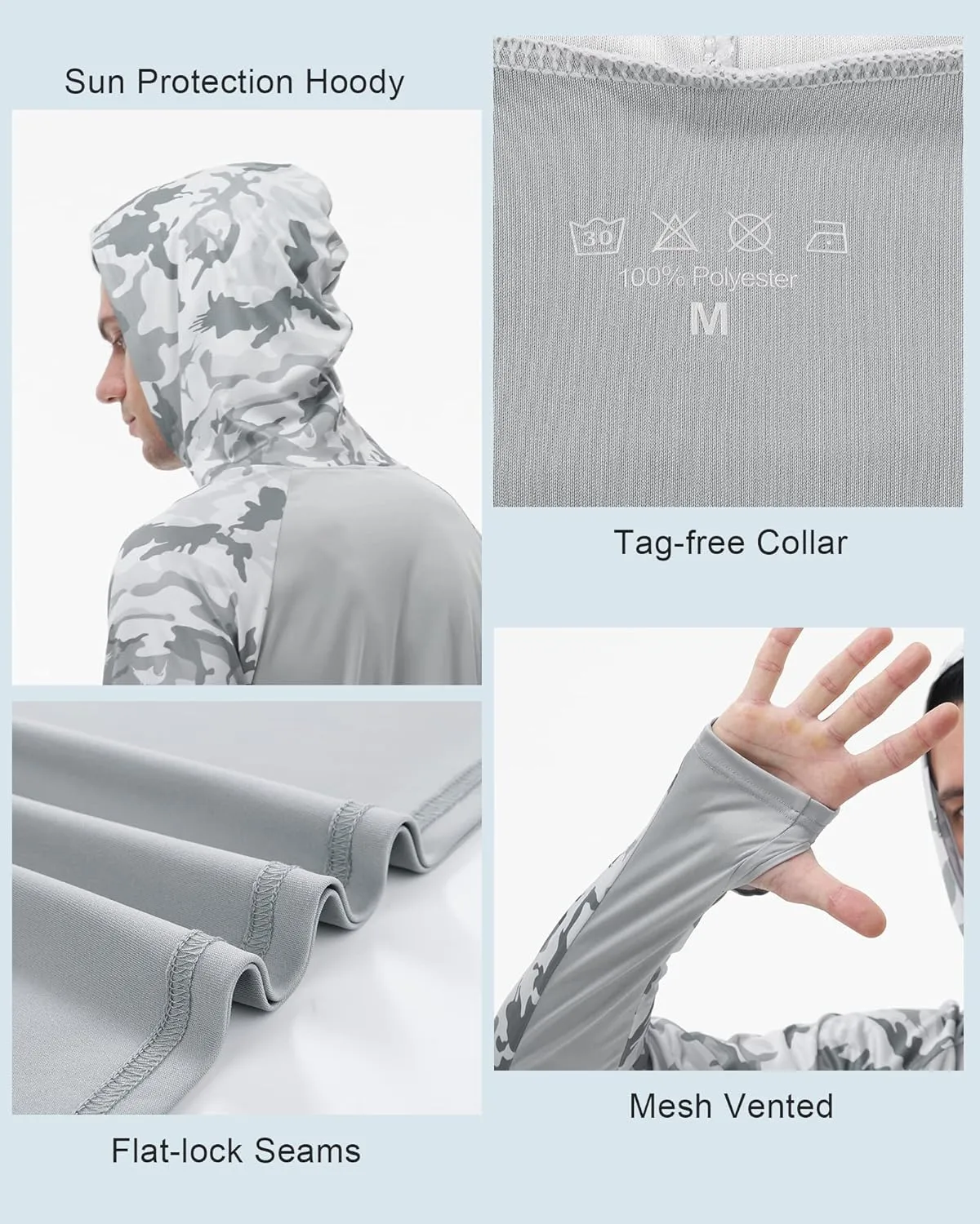 FISHEAL Men's Performance Fishing Hoodie Shirt with Thumbholes - UPF 50 Sun Protection Camo Long Sleeve Shirts Quick-Dry