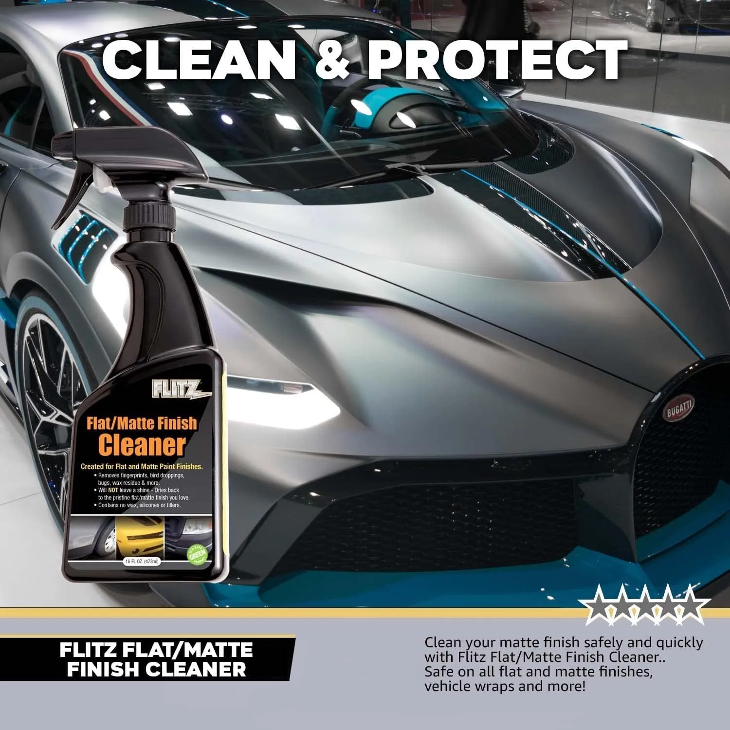 Flitz Flat Matte Finish Cleaner - 16oz Bottle of USA-Made Vinyl Wrap Spray to Easily Remove Grease, Wax, Dust, & More - Quick Drying Matte Paint Cleaner - Ideal for Cars, Motorcycles (6 Pack)
