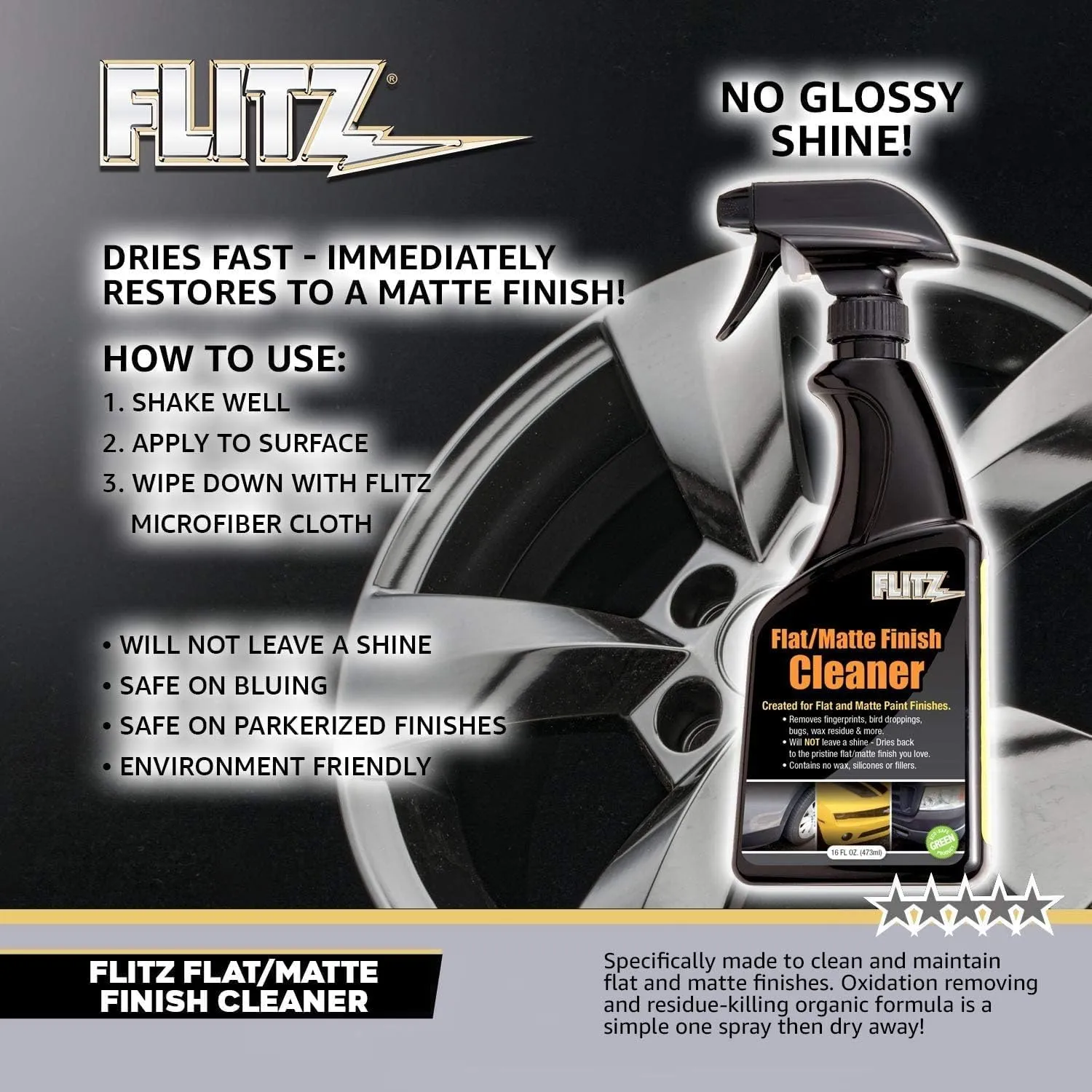Flitz Flat Matte Finish Cleaner - 16oz Bottle of USA-Made Vinyl Wrap Spray to Easily Remove Grease, Wax, Dust, & More - Quick Drying Matte Paint Cleaner - Ideal for Cars, Motorcycles (6 Pack)