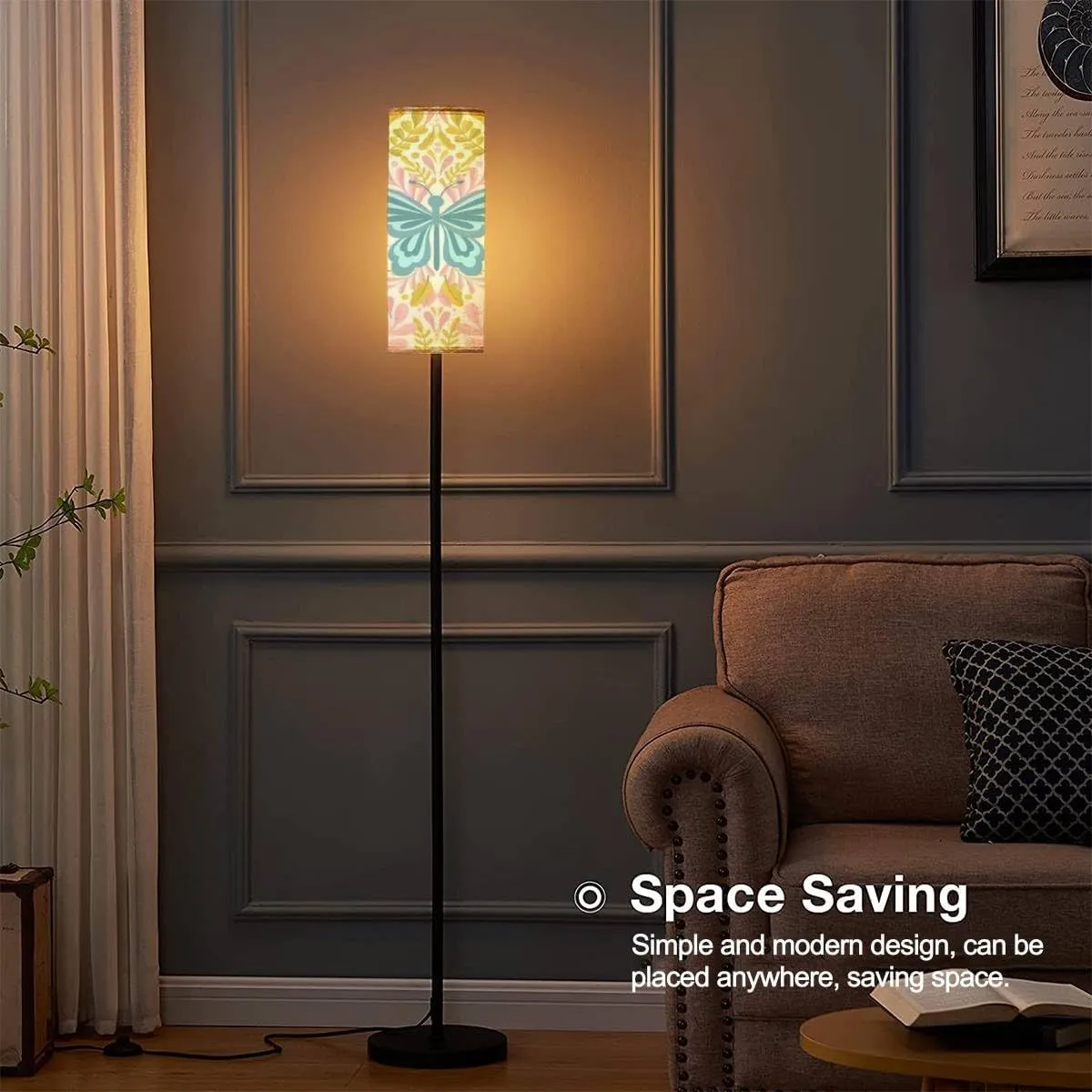 Floor Lamp for Living Room Butterfly Seamless Simple Flat Cute Cute Design Modern Standing Lamp Remote Control Dimmable Pole Lamp Corner Tall Lamp for Office Bedroom Reading