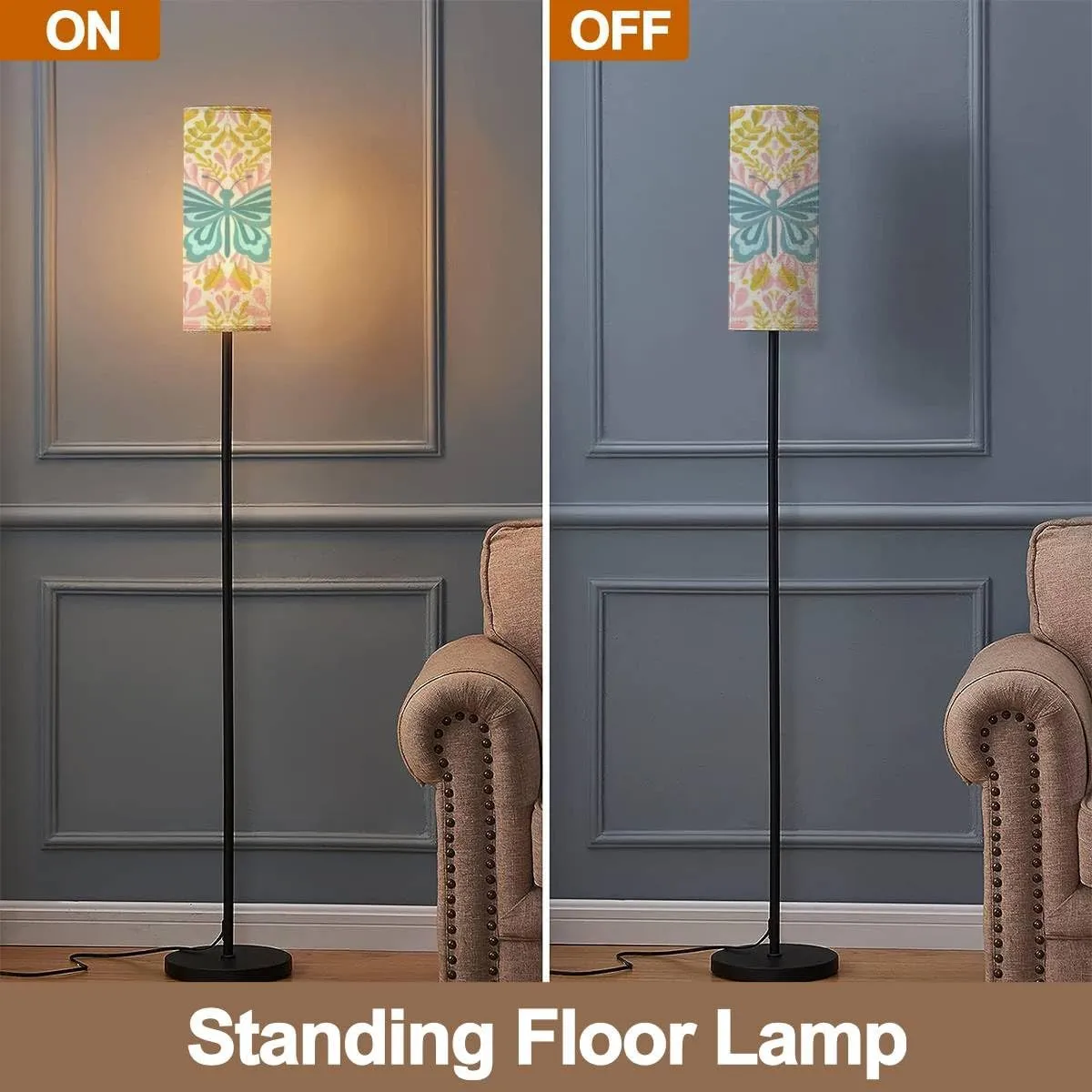 Floor Lamp for Living Room Butterfly Seamless Simple Flat Cute Cute Design Modern Standing Lamp Remote Control Dimmable Pole Lamp Corner Tall Lamp for Office Bedroom Reading