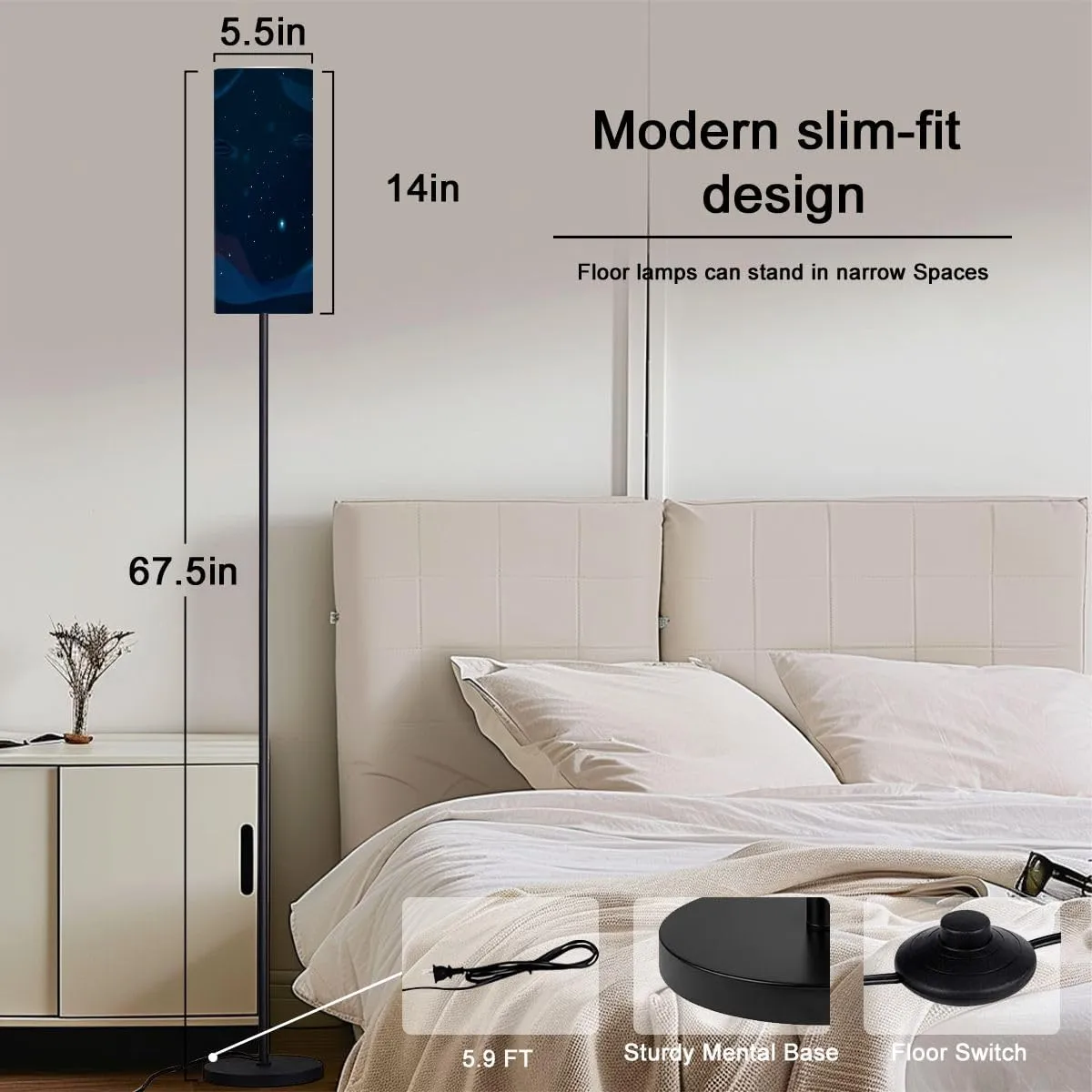 Floor Lamp for Living Room Space Cute Flat Style Stars Outer Space Light Stand Lamp with Remote Control Dimmable LED Tall Lamps for Bedrooms Reading Western Home Decor