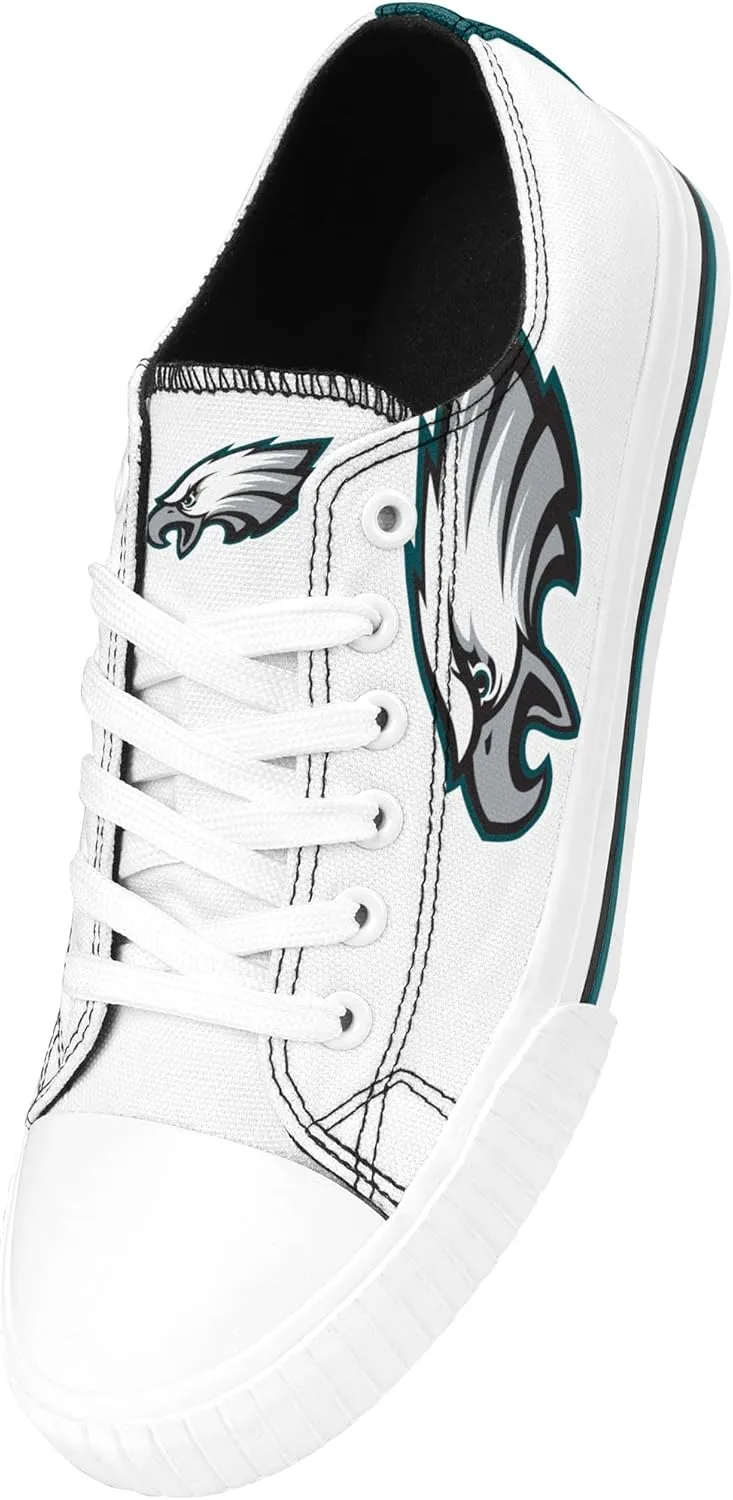 FOCO Women's NFL Ladies Fashion Team Big Logo Low Top White Canvas Sneakers Shoes