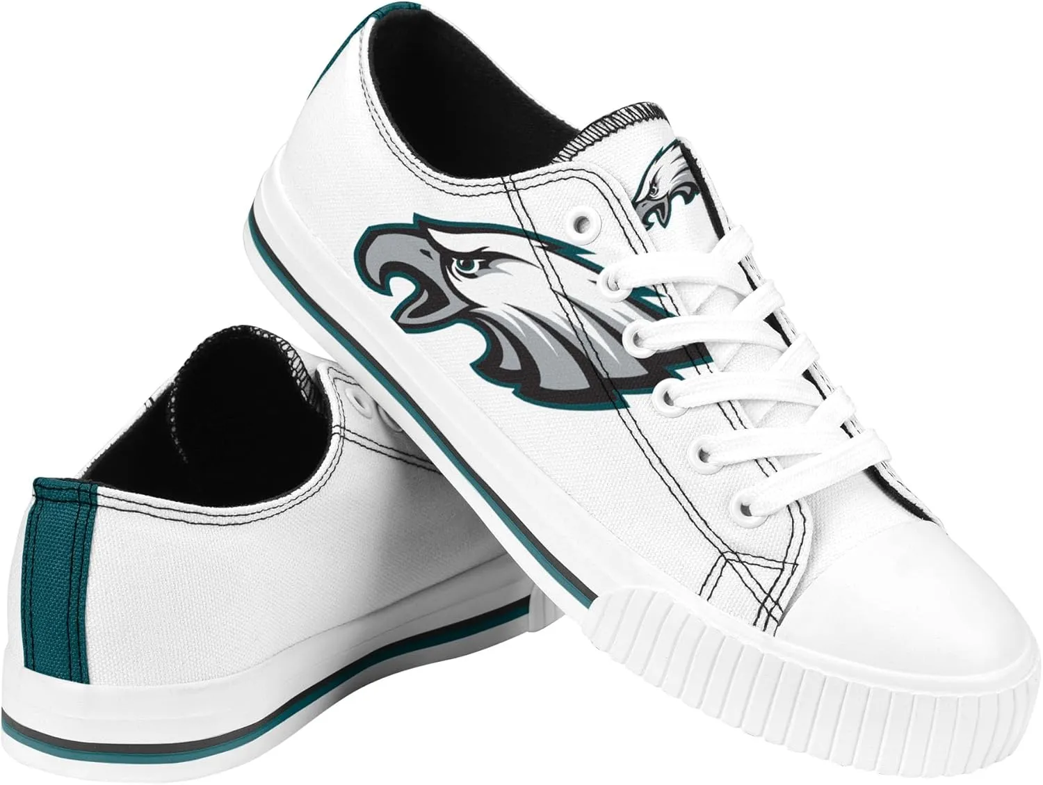 FOCO Women's NFL Ladies Fashion Team Big Logo Low Top White Canvas Sneakers Shoes