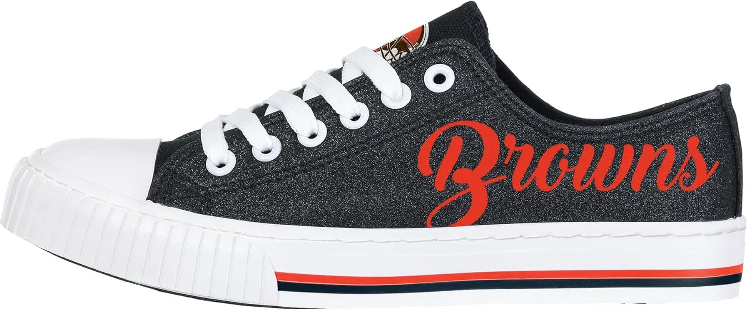 FOCO Women's NFL Team Logo Ladies Fashion Color Glitter Low Top Canvas Sneakers Shoes