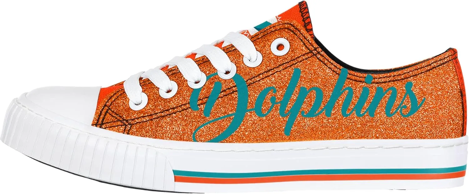 FOCO Women's NFL Team Logo Ladies Fashion Color Glitter Low Top Canvas Sneakers Shoes