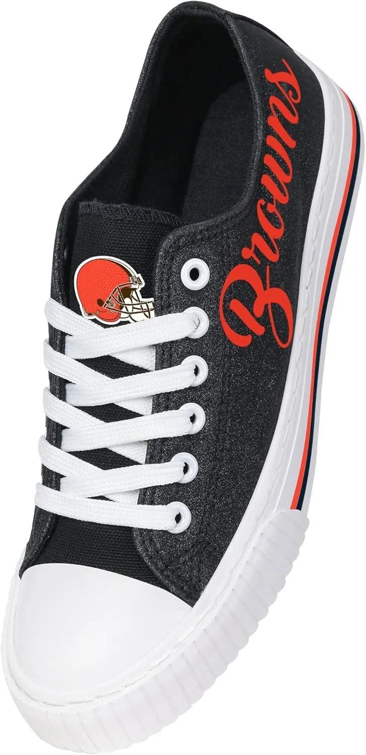 FOCO Women's NFL Team Logo Ladies Fashion Color Glitter Low Top Canvas Sneakers Shoes