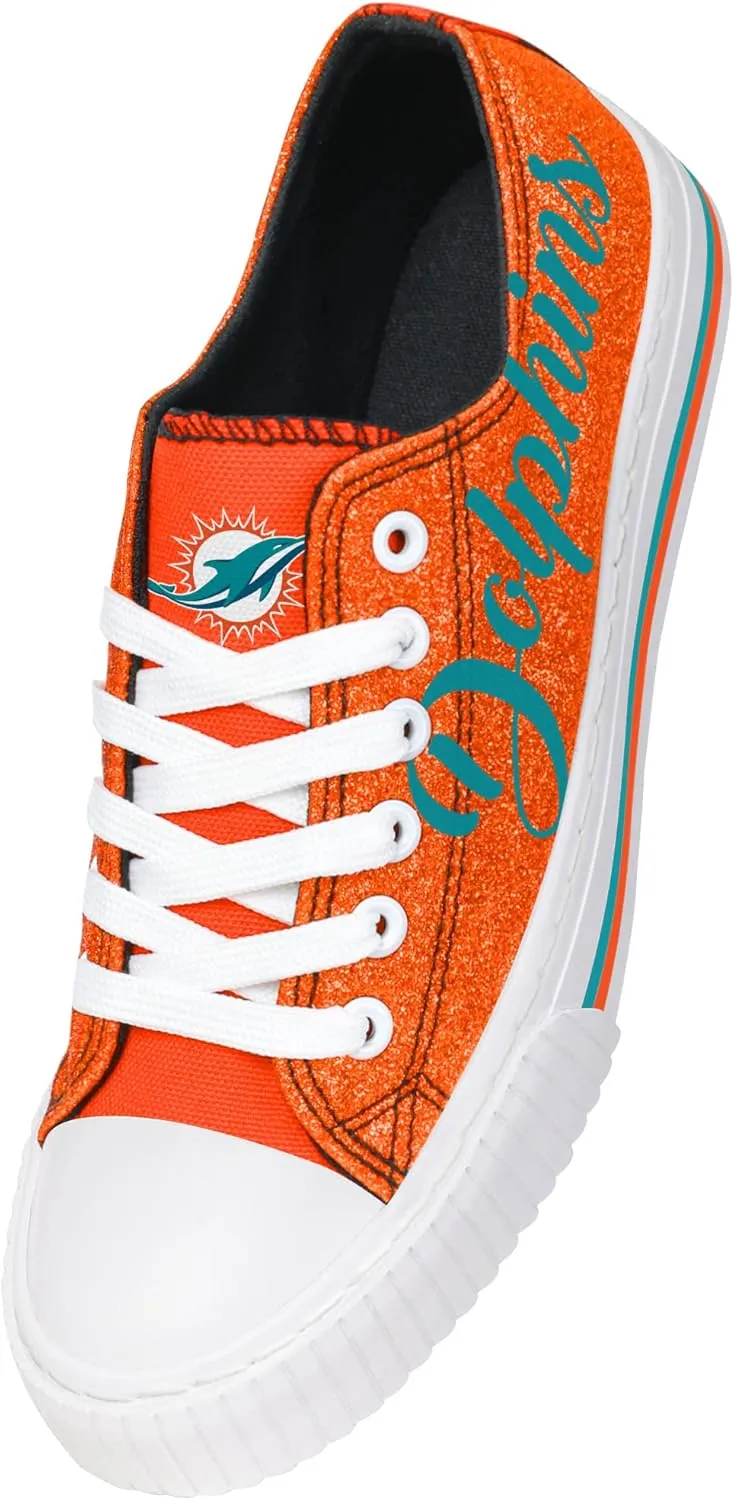FOCO Women's NFL Team Logo Ladies Fashion Color Glitter Low Top Canvas Sneakers Shoes